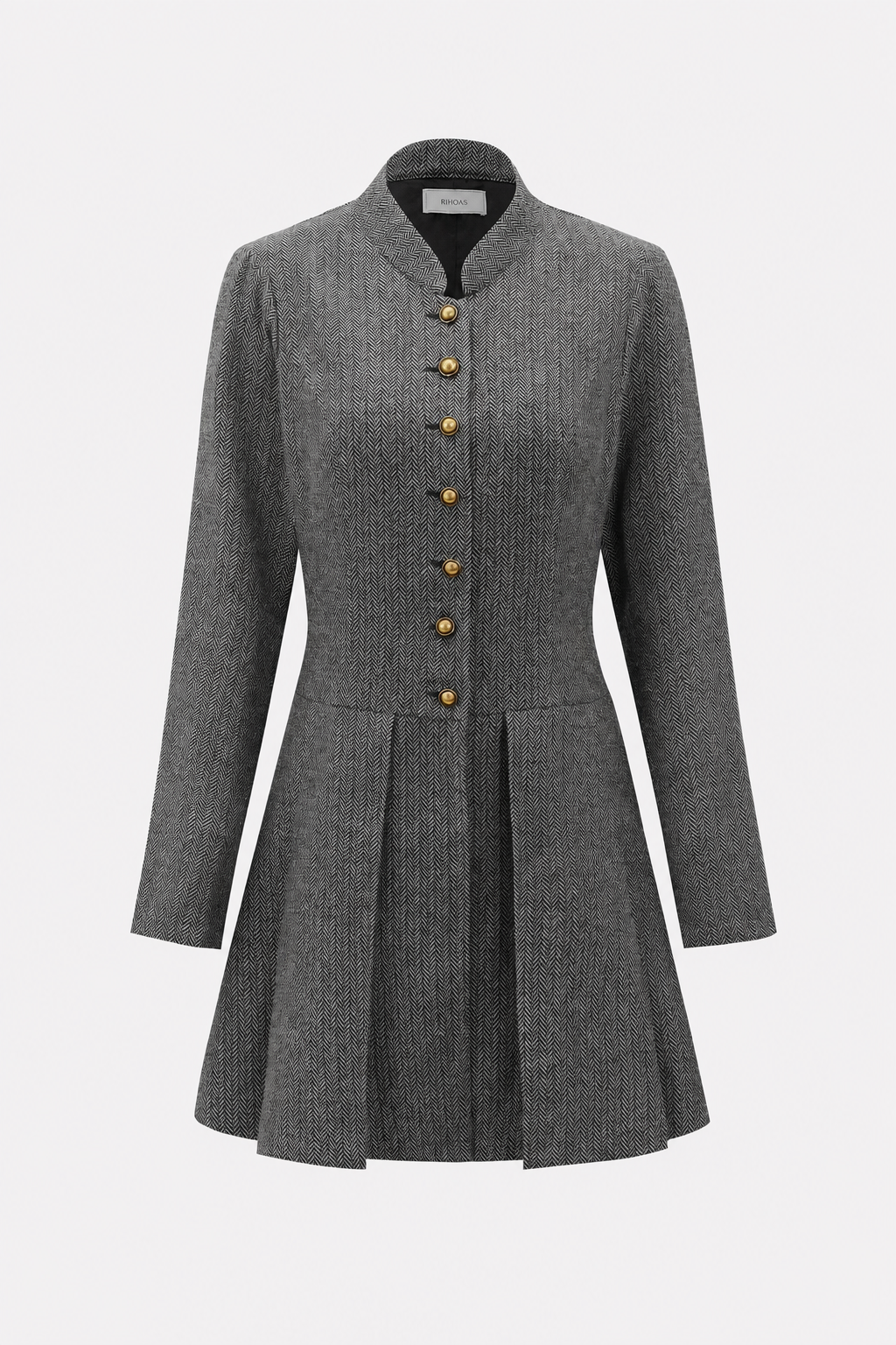 Grey Pleated Button-Front Mini Dress