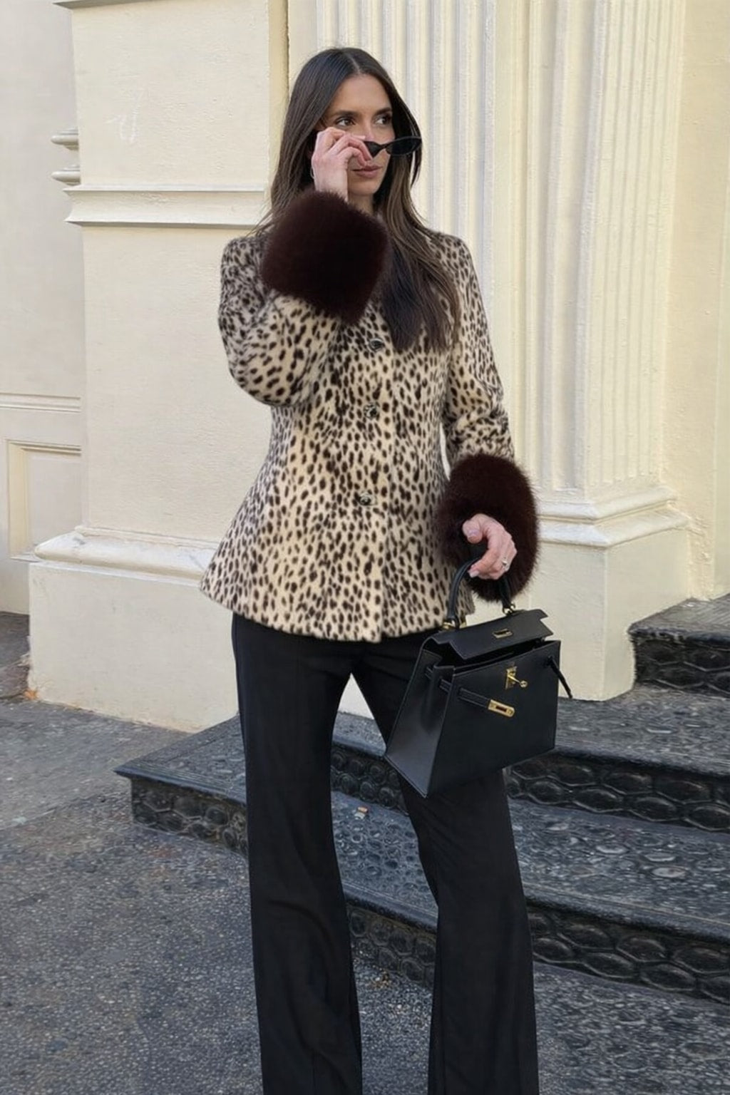 Brown Non-Woven Leopard Print Patchwork Jacket - 4