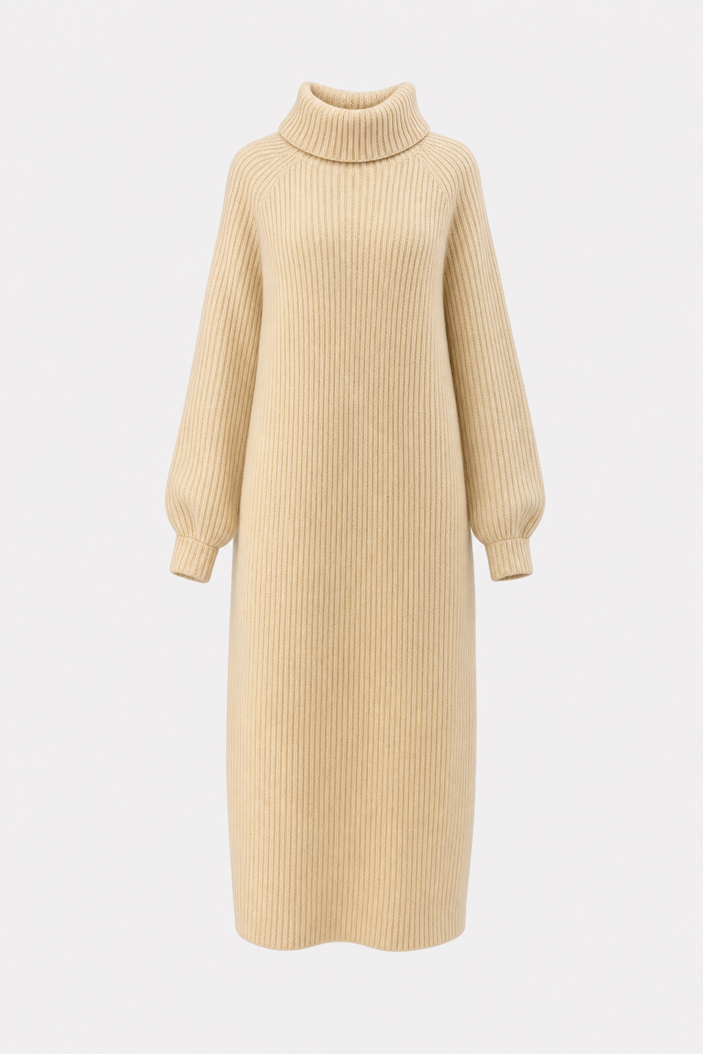 Ribbed Turtleneck Midi Dress with Long Sleeves - 1