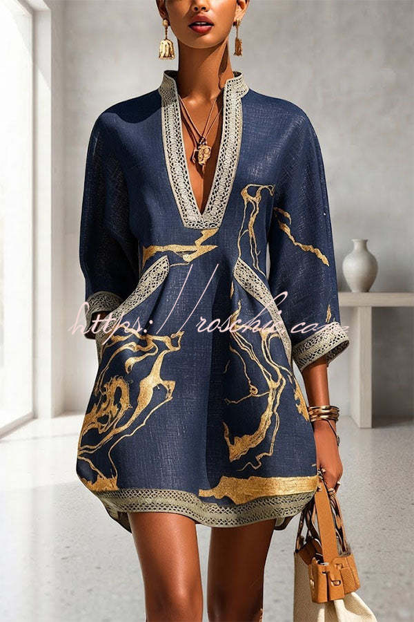 Polyester V-Neck Tunic Dress - 9