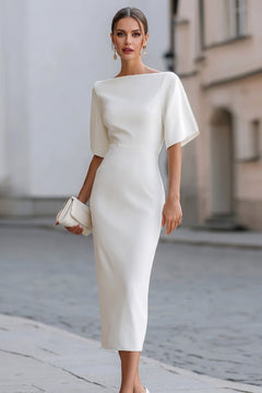 Fitted Midi Dress With Boat Neckline - 2