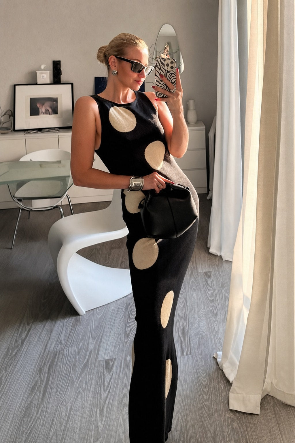 Black Sheer Polka Dot Maxi Dress - 6