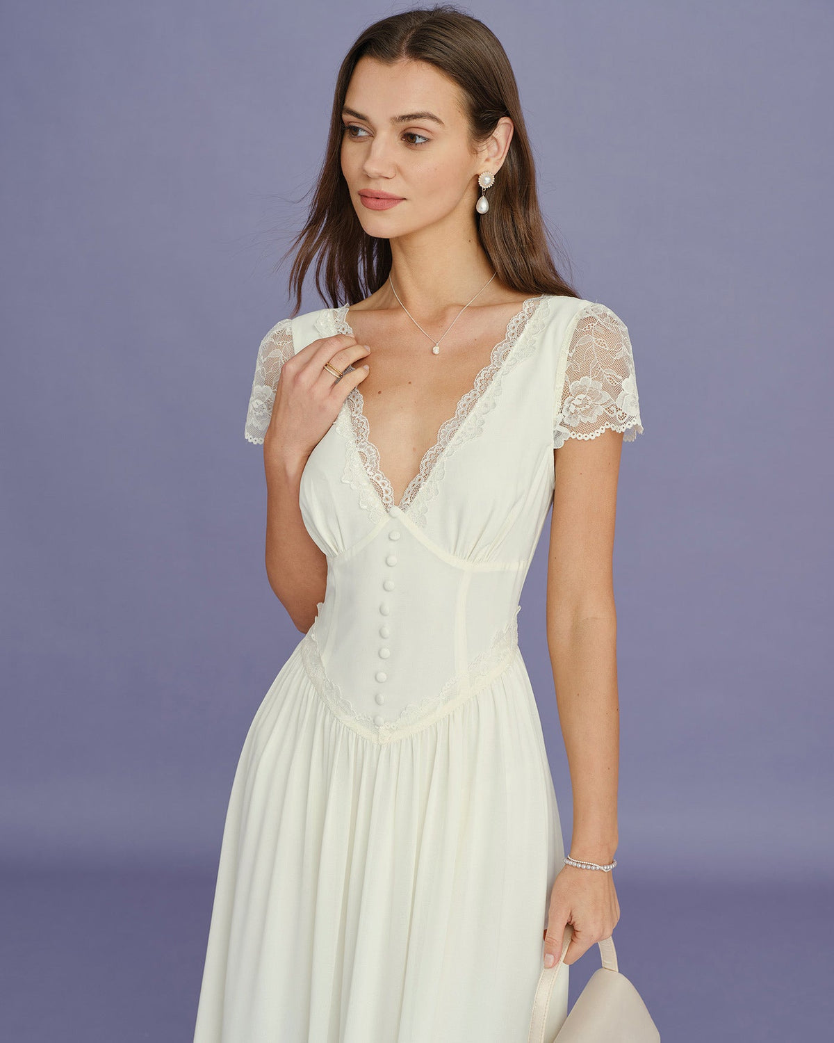 Apricot Lace V-Neck Maxi Dress - view 3