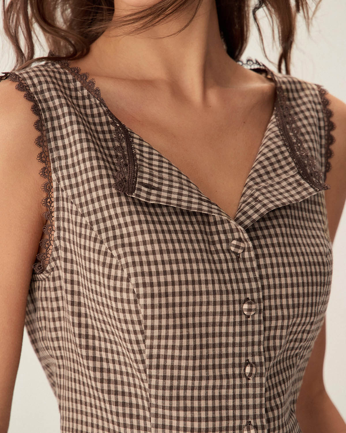 Brown Plaid Cotton Vest, Slim Fit - view 5