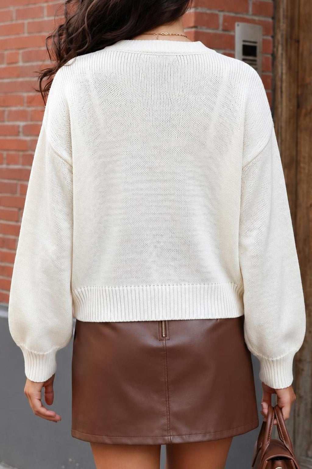 Knit Button-Front Collarless Cardigan - 3
