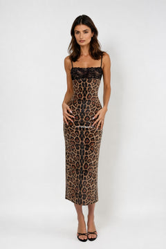 Polyester Spaghetti Strap Sequin Leopard Maxi Dress - 2