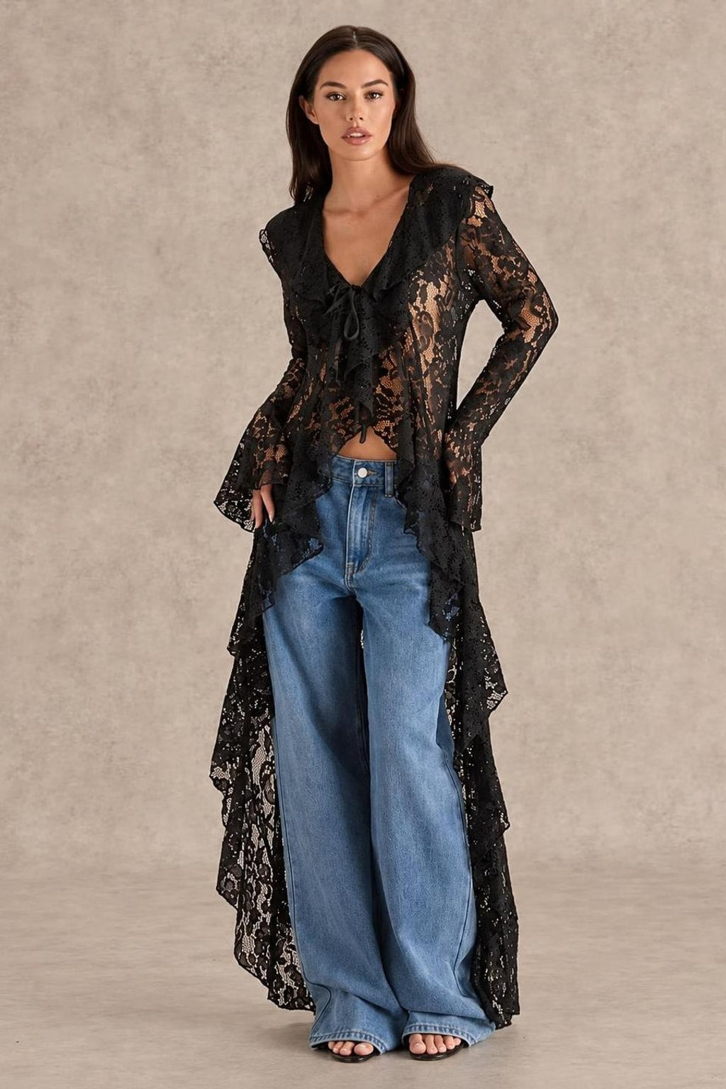 Lace Cardigan With Ruffle Trim - 5