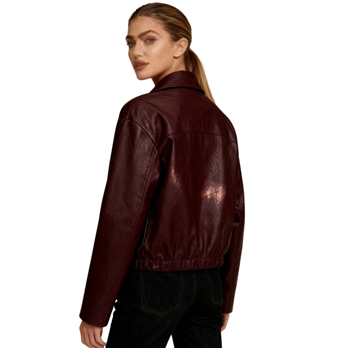 Oversized Cropped Leather Jacket - view 8