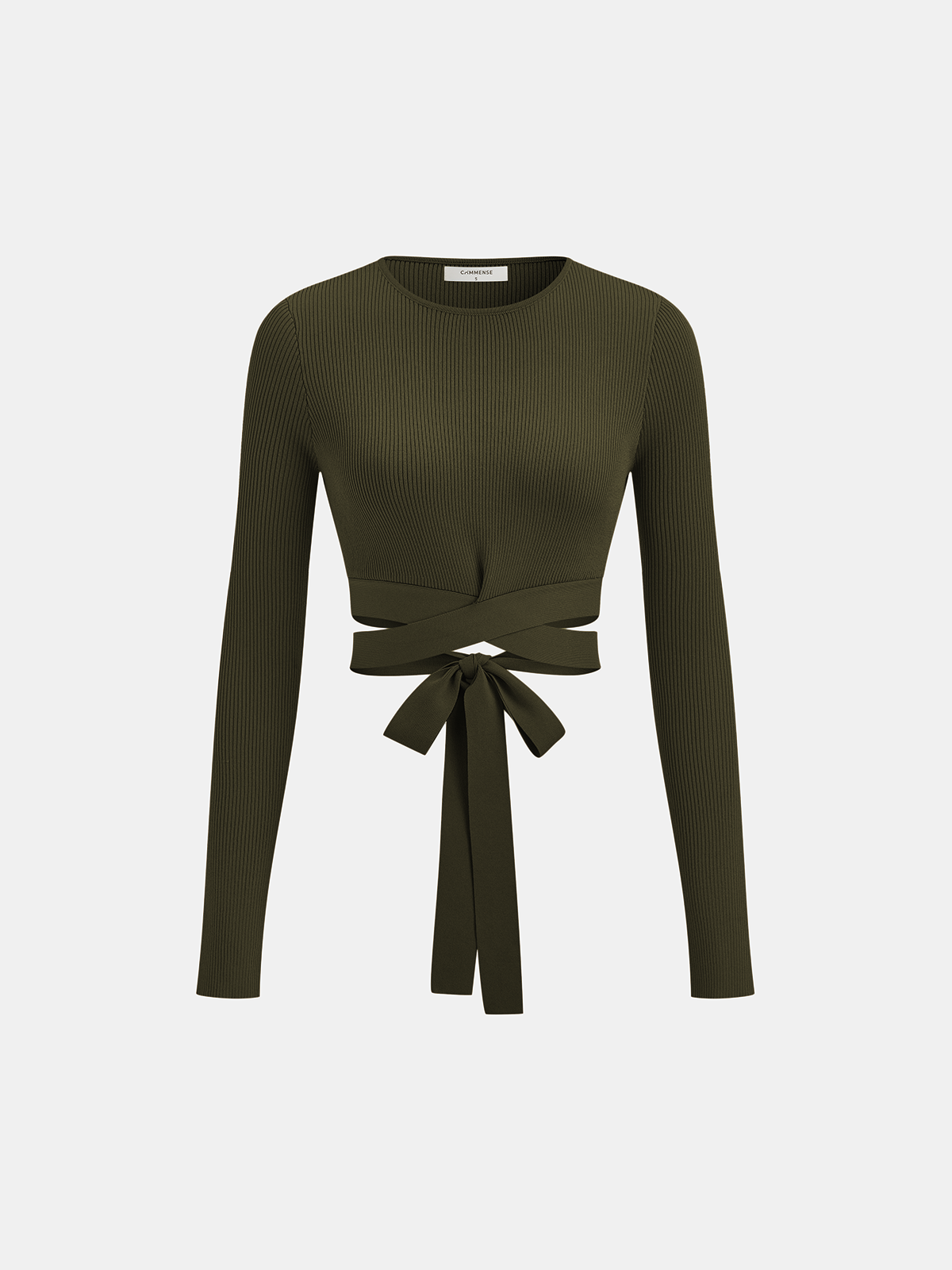 Ribbed knit long-sleeve top with tie back - view 5