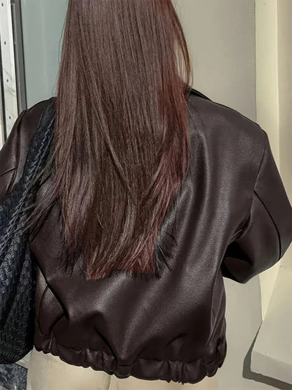 Oversized Cropped Faux Leather Jacket - view 19