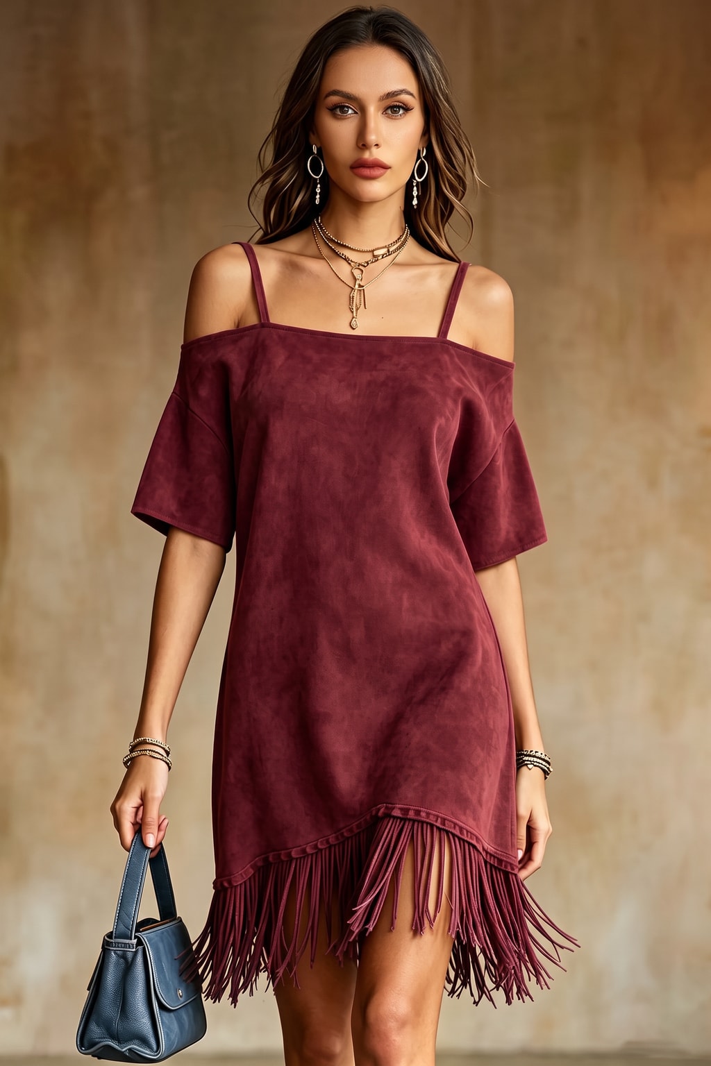 Polyester Fringe Off-Shoulder Mini Dress - 2