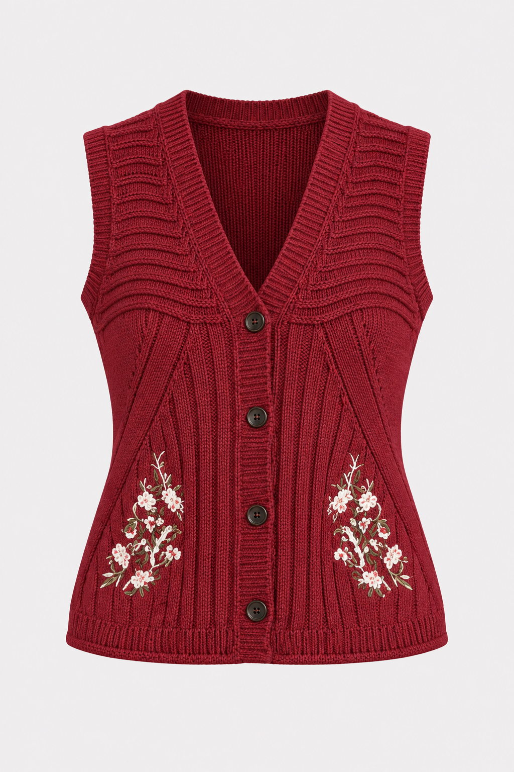 Wool Vest With Floral Embroidery - 5