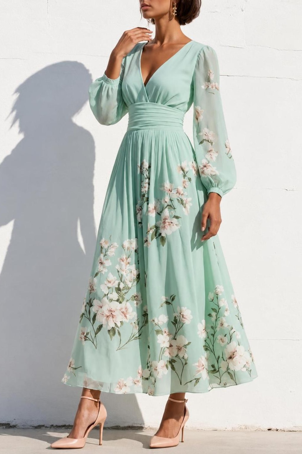 Floral Midi Dress With V-Neck - 3