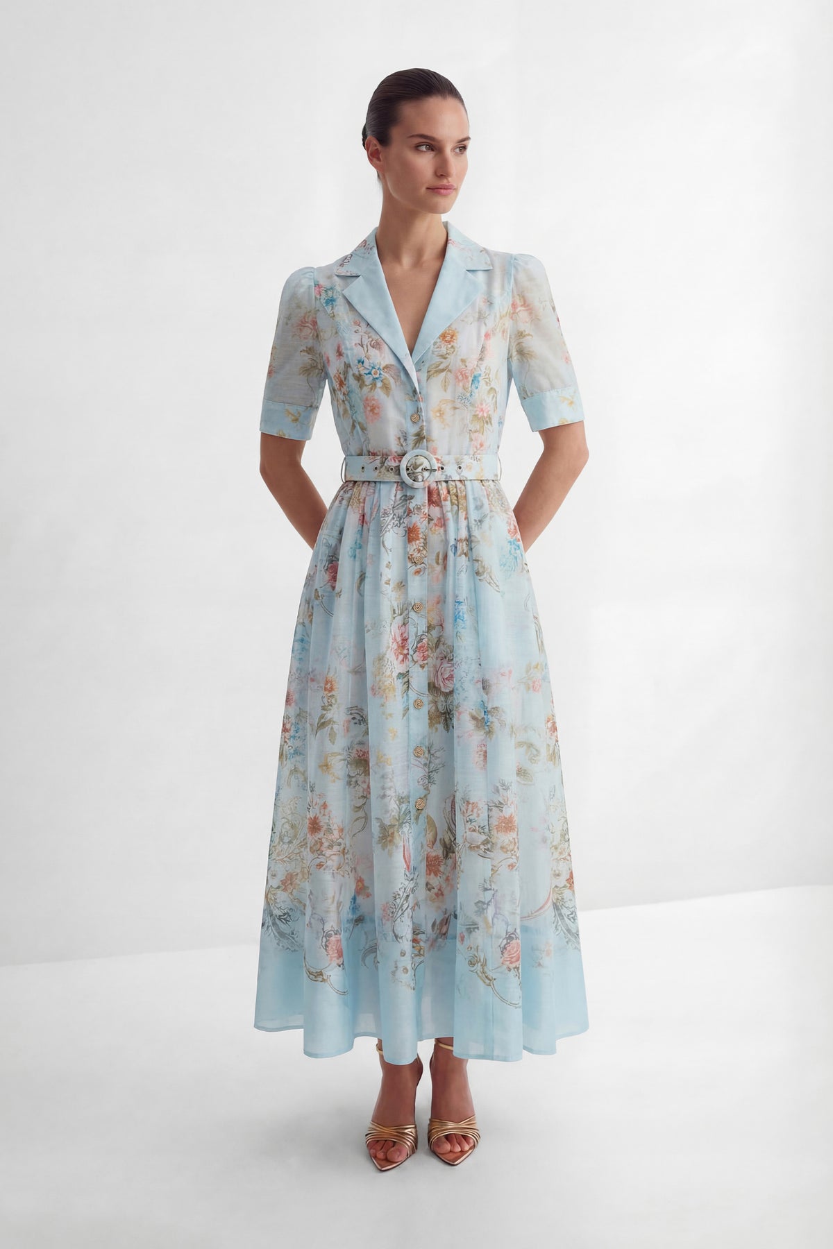 Polyester Floral Print Maxi Dress With Puff Sleeves - 6