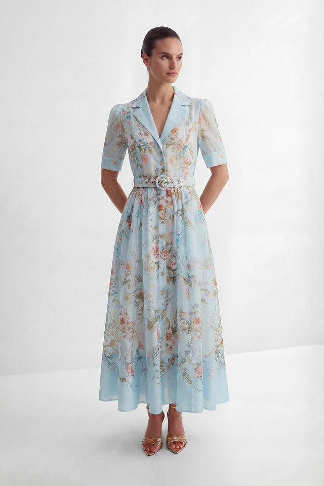 Polyester Floral Print Maxi Dress With Puff Sleeves - 6