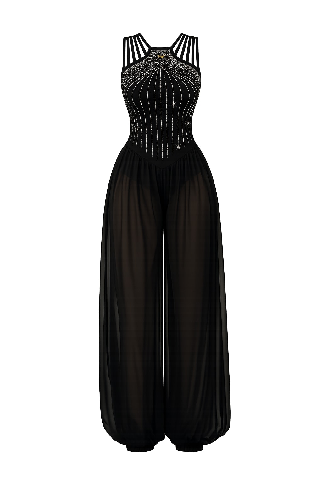 Polyester Chiffon Jumpsuit With Sheer Lantern Legs - 1