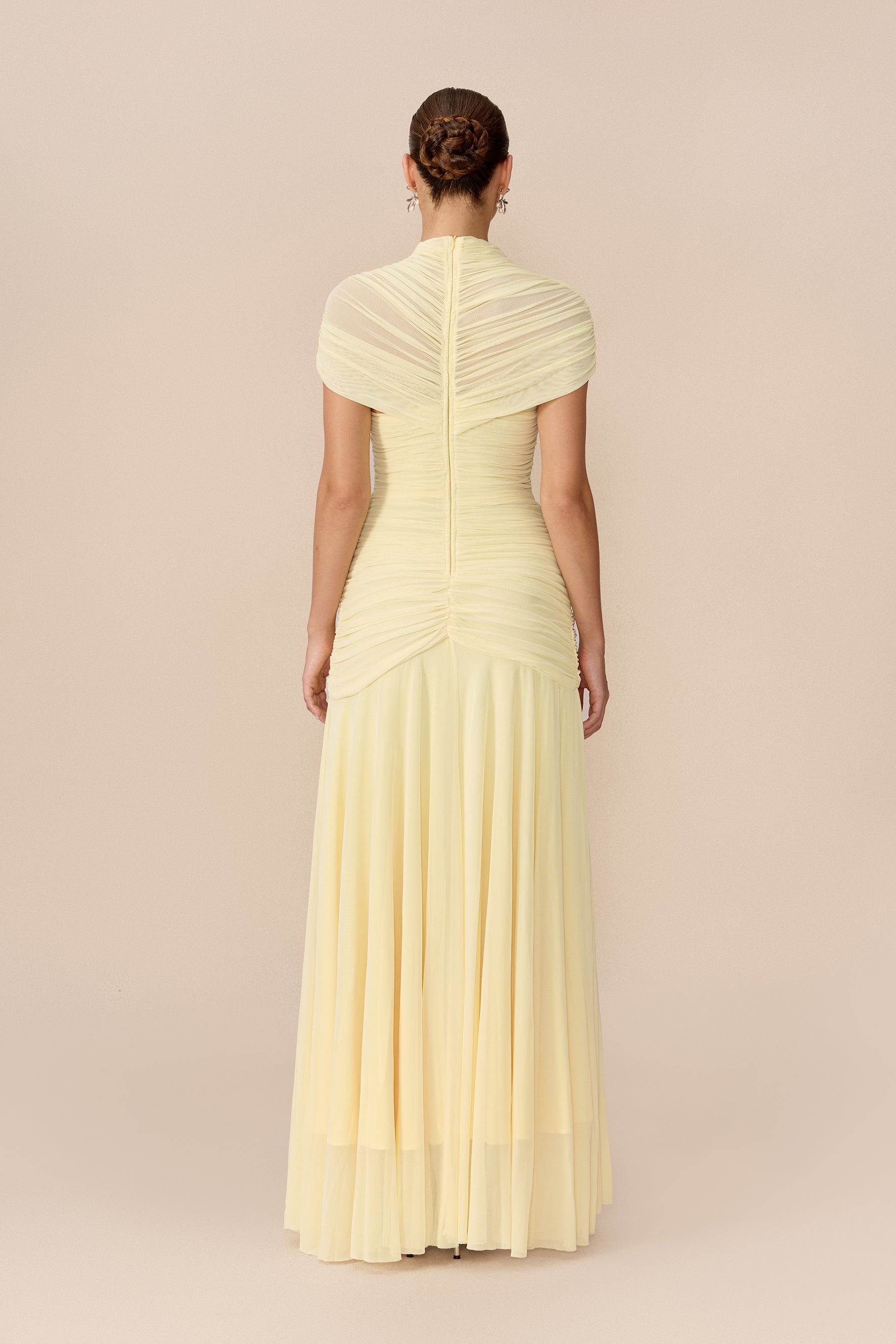 Yellow Chiffon Maxi Dress with Waist Cutout - view 4
