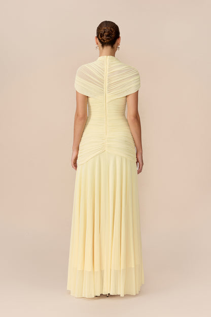 Yellow Chiffon Maxi Dress with Waist Cutout - view 4