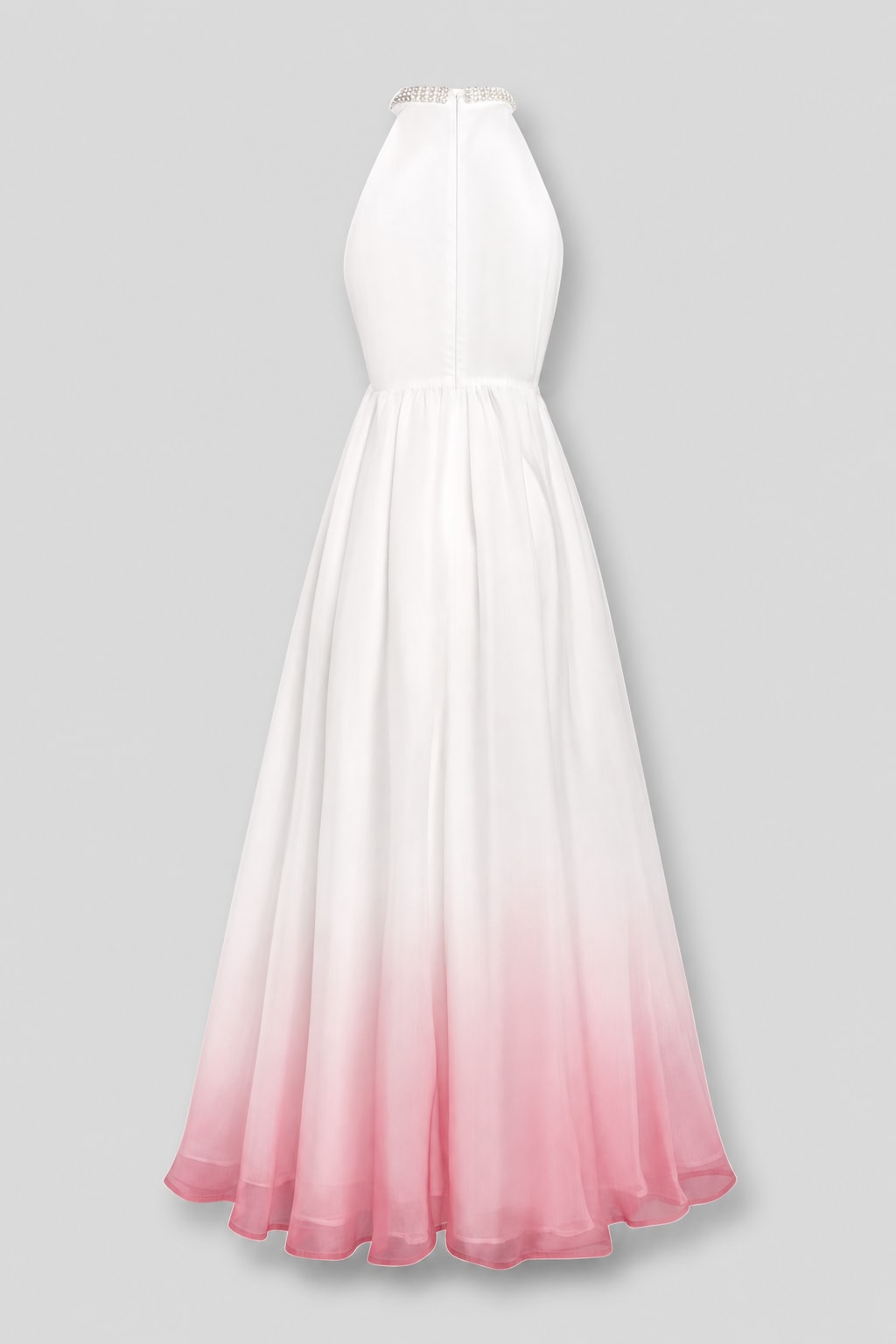 Chiffon Halter Maxi Dress With Pearl Cutout Detail - 4