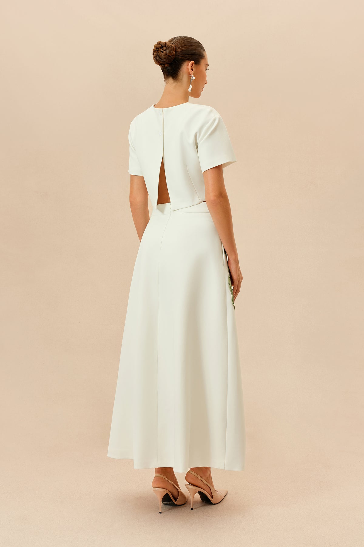 Floral Applique Cropped Top and Maxi Skirt Set - view 4