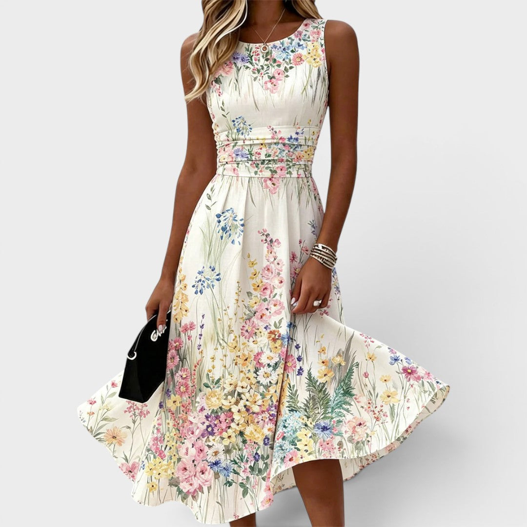 Watercolor Floral Sleeveless Midi Dress - view 2