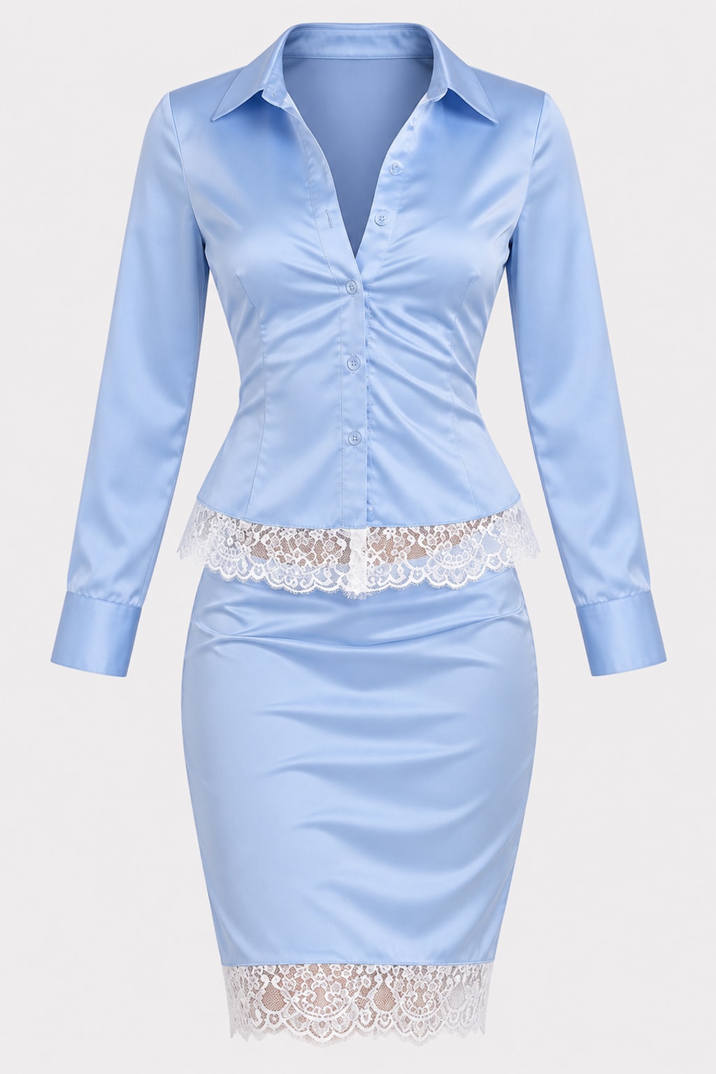 Synthetic Fiber Skirt Set Turn-Down Collar Chic Matching Set - 1