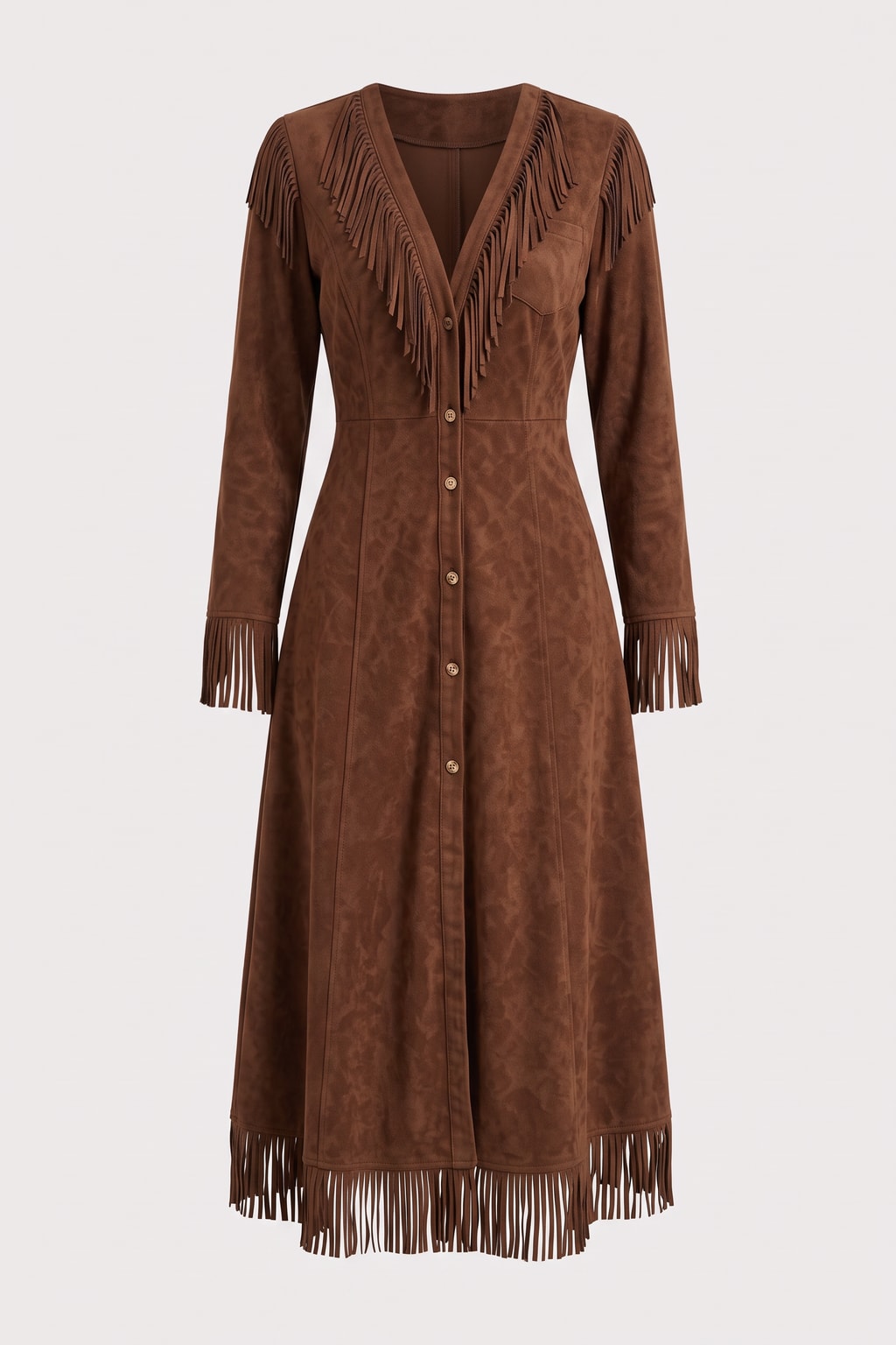 Suede Midi Dress With Fringe Tassel Trim - 1