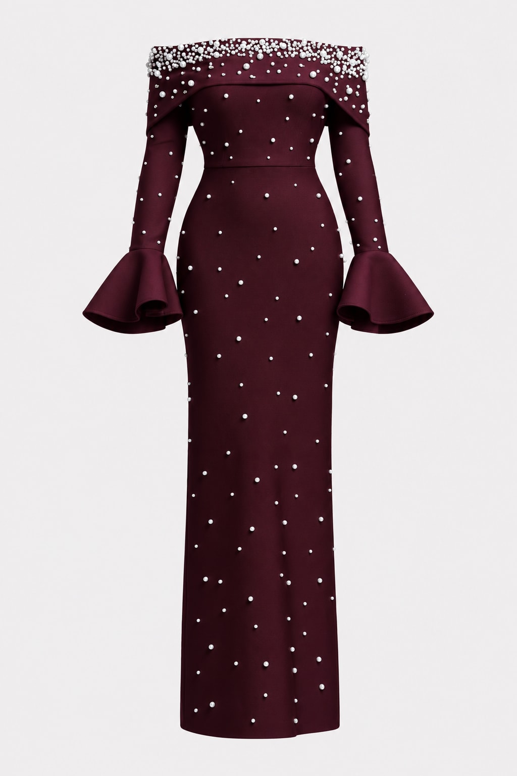 Polyester Maxi Dress Off Shoulder Flare Sleeve - 1