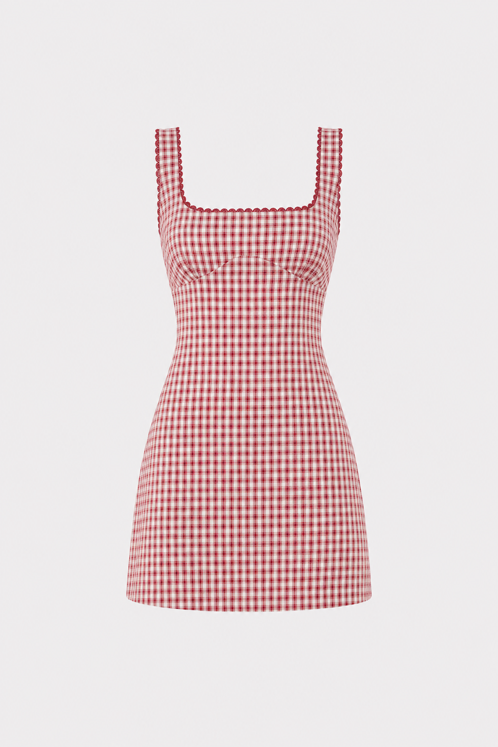 Red plaid cotton slip mini dress with square neck