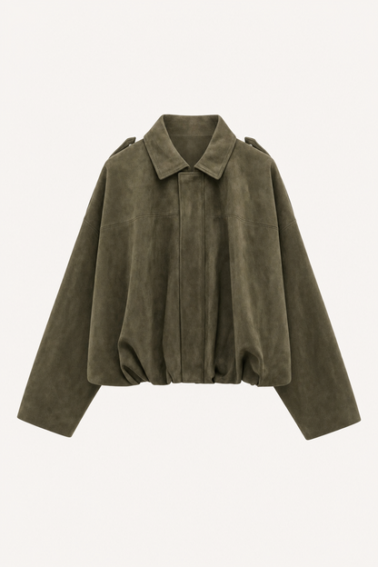 Suede-like cropped jacket with point collar
