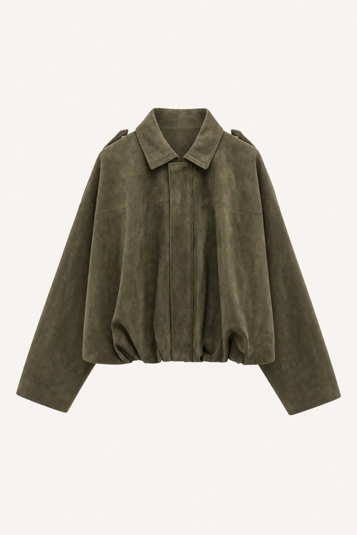 Suede-like cropped jacket with point collar