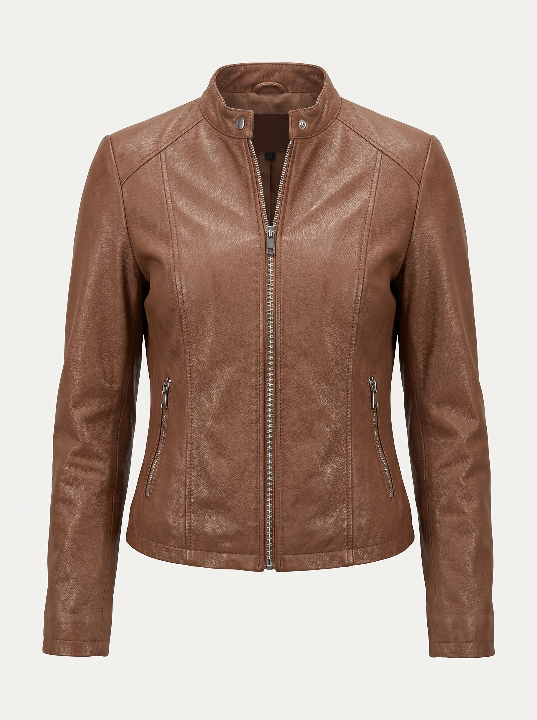 Faux Leather Moto Jacket with Band Collar