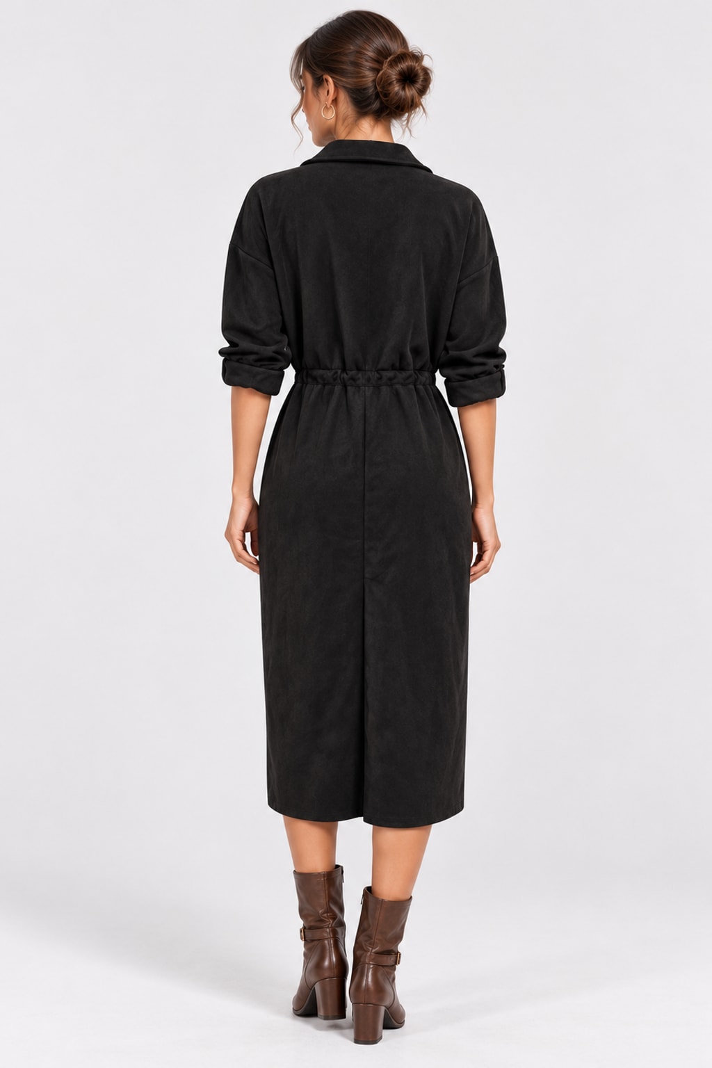Synthetic Fiber Dress Long Sleeved Retro Casual Style - 5
