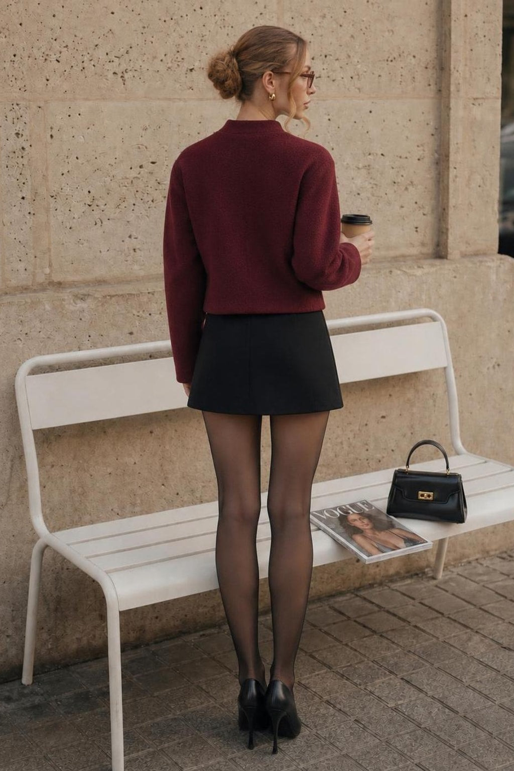 Polyester Single-Breasted Jacket In Wine Red - 4