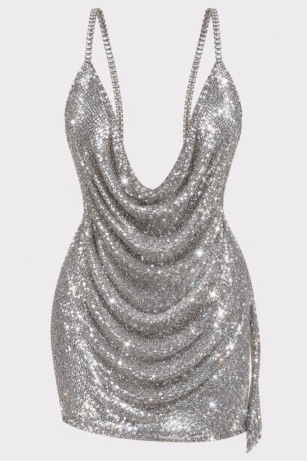 Metallic Mesh Mini Dress With Crystal Straps - 1