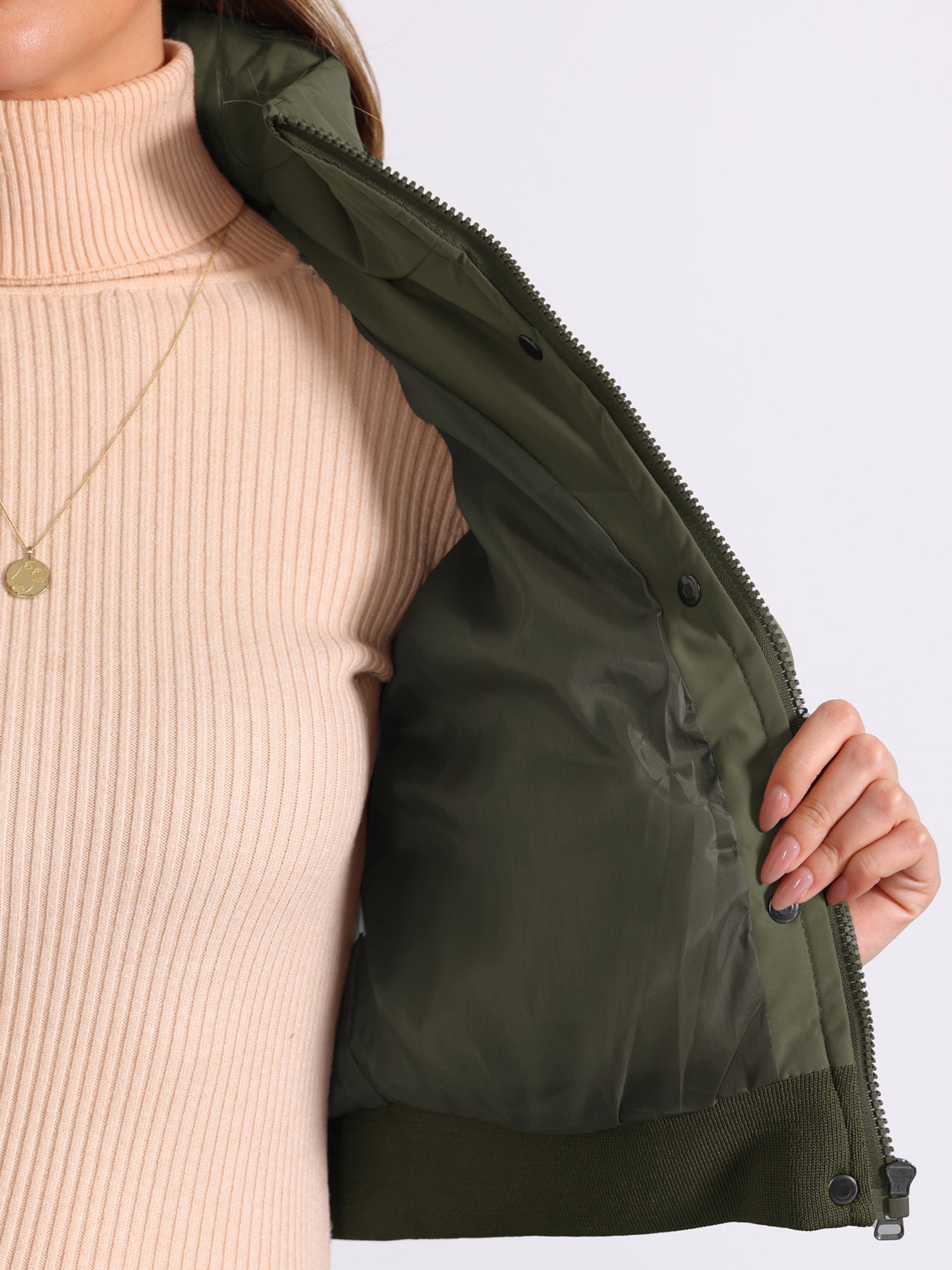 Padded Cropped Bomber Jacket With Stand Collar - view 20