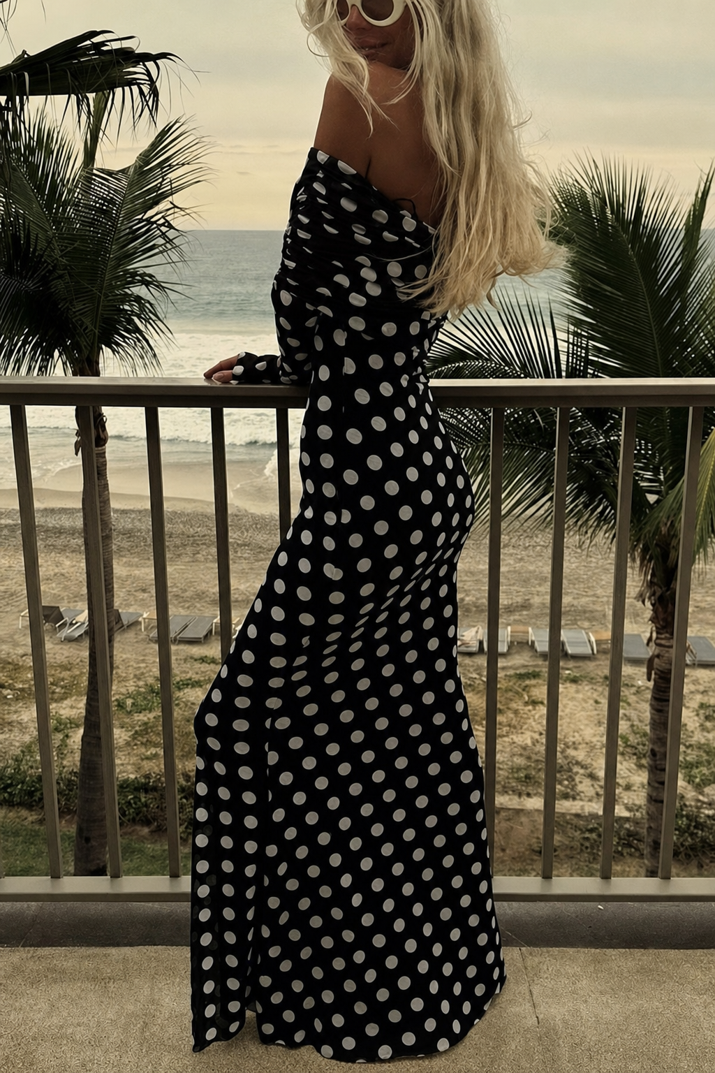 Polka Dot Off-Shoulder Maxi Dress - view 5