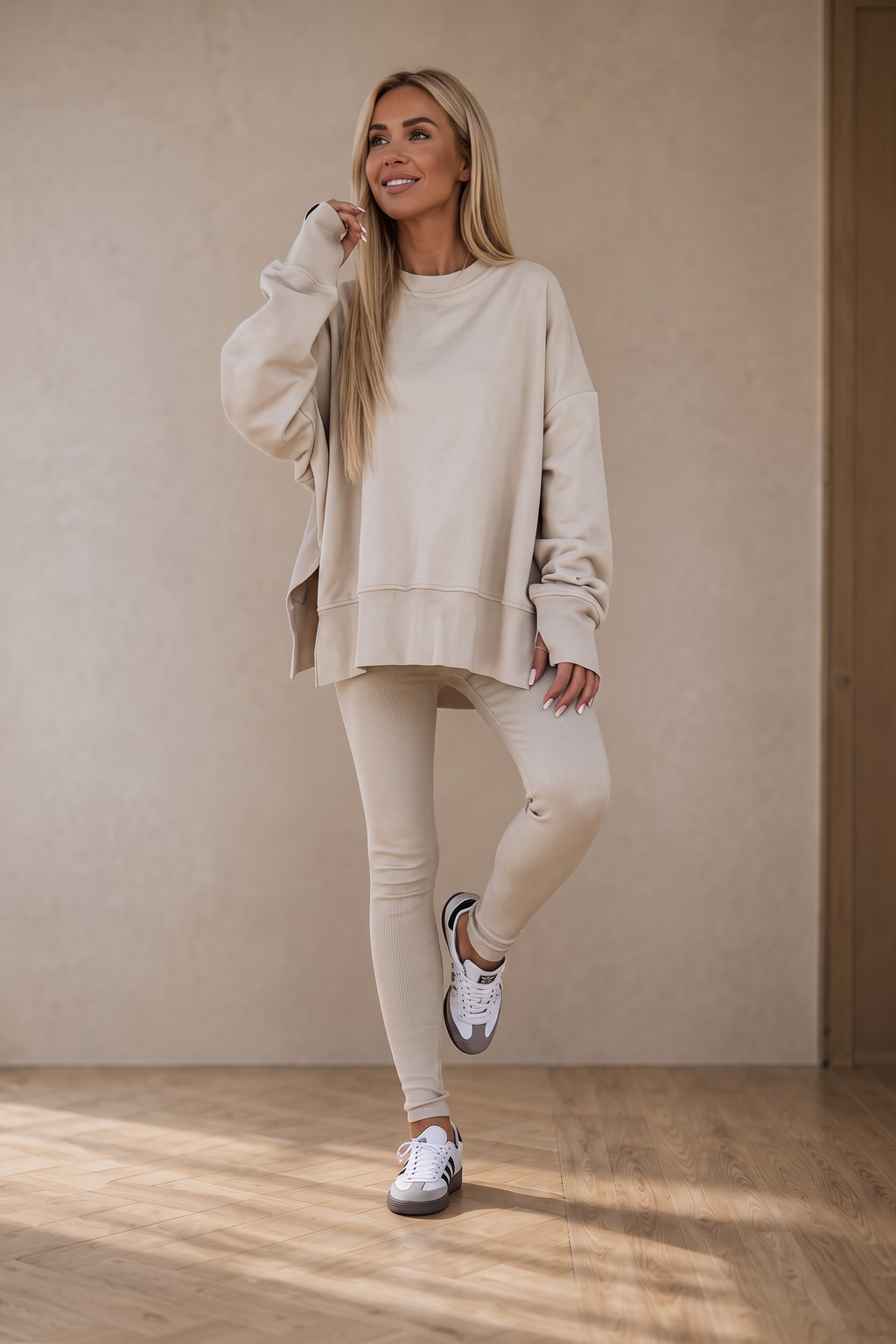 Brushed Fleece Side-Slit Sweatshirt And Leggings Set - 8