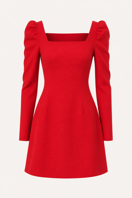 Puff Sleeve Mini Dress With Bow Back