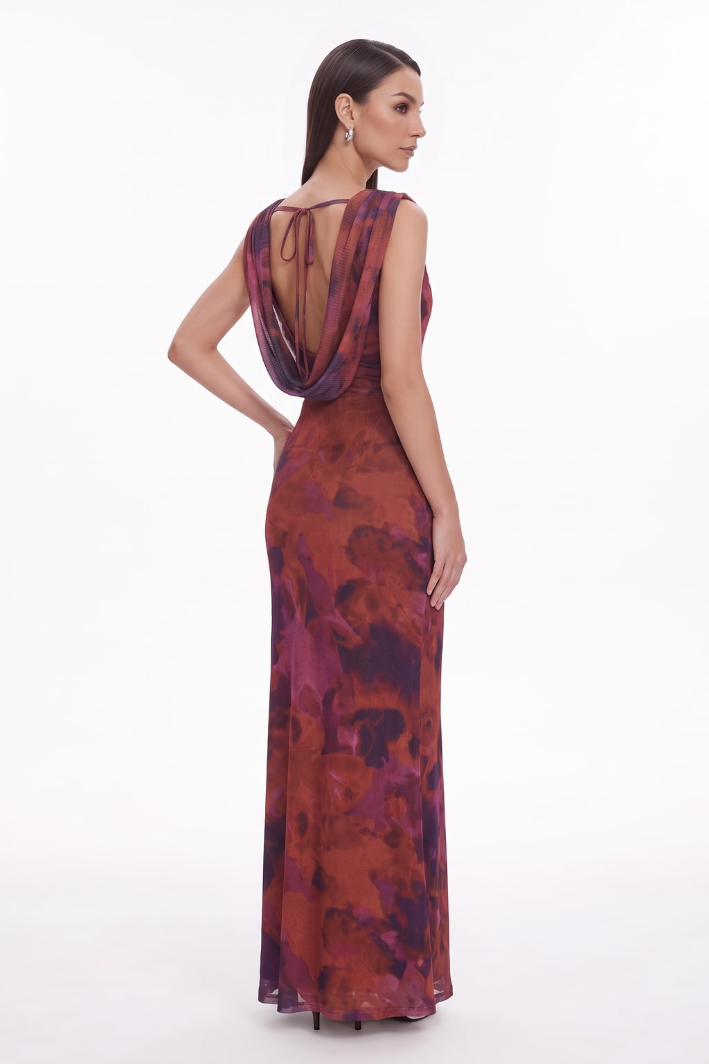 Polyester Blend Maxi Dress With Draped Shoulders - 3