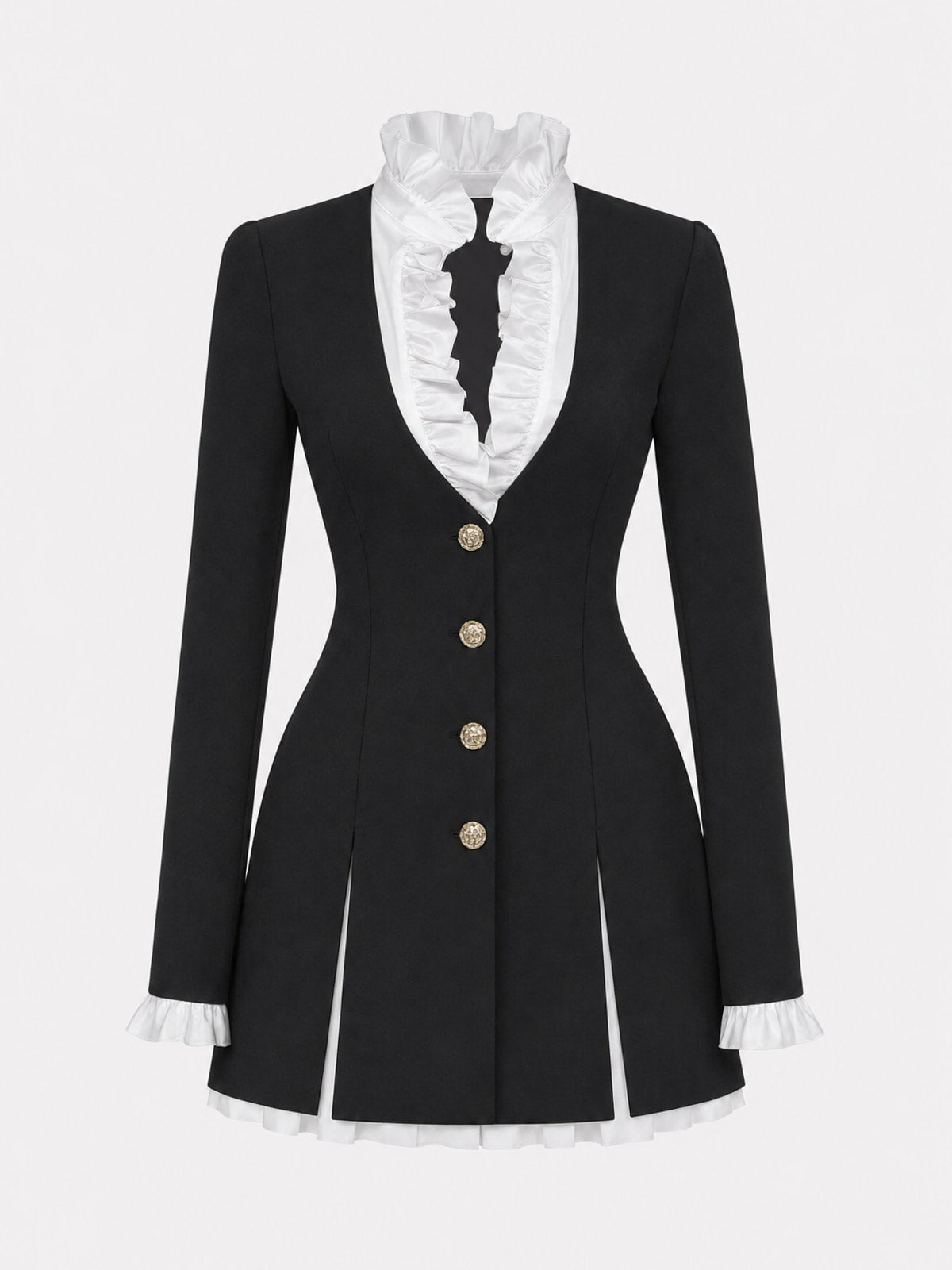 White Mini Dress With Ruffled Blazer Front - 1