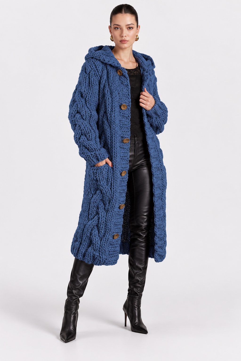 Knit Cardigan Jumper Jacket Open Front - 3