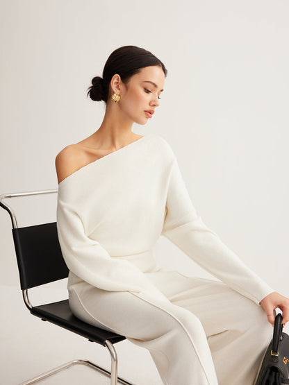 Wool-blend knit top with asymmetrical neckline - view 5