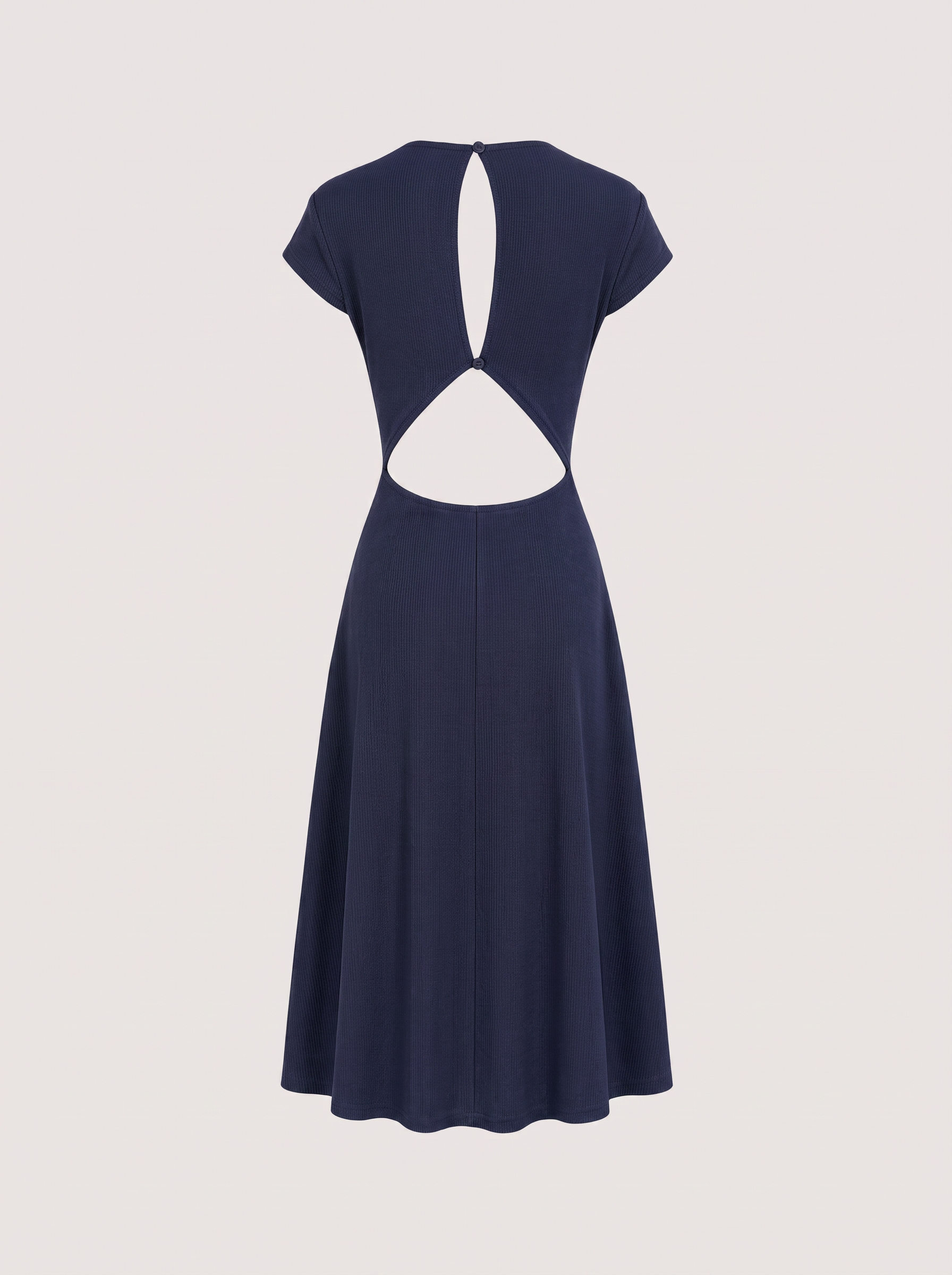 Navy Knit Backless A-Line Midi Dress - view 6