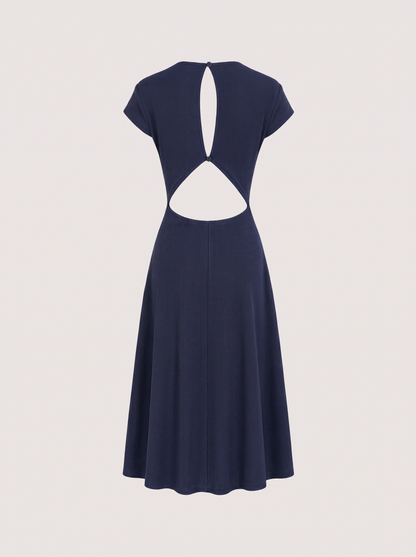 Navy Knit Backless A-Line Midi Dress - view 6
