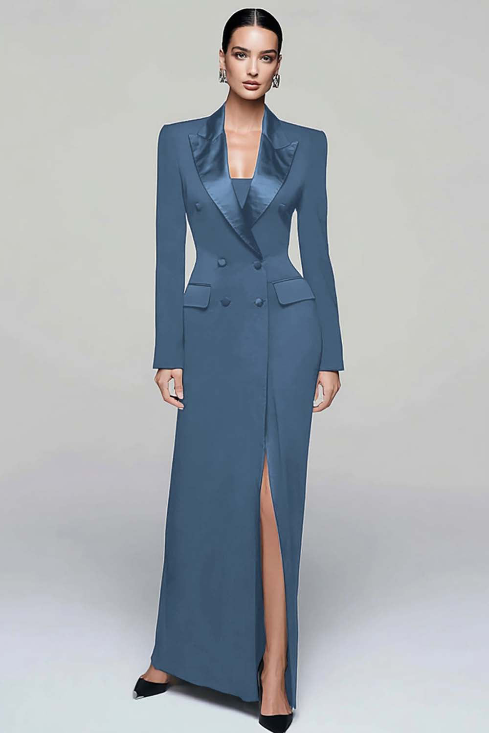 Satin Double-Breasted Pencil Blazer Dress - 16