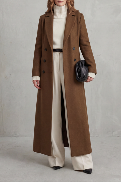 Wool blend long double breasted coat - view 6