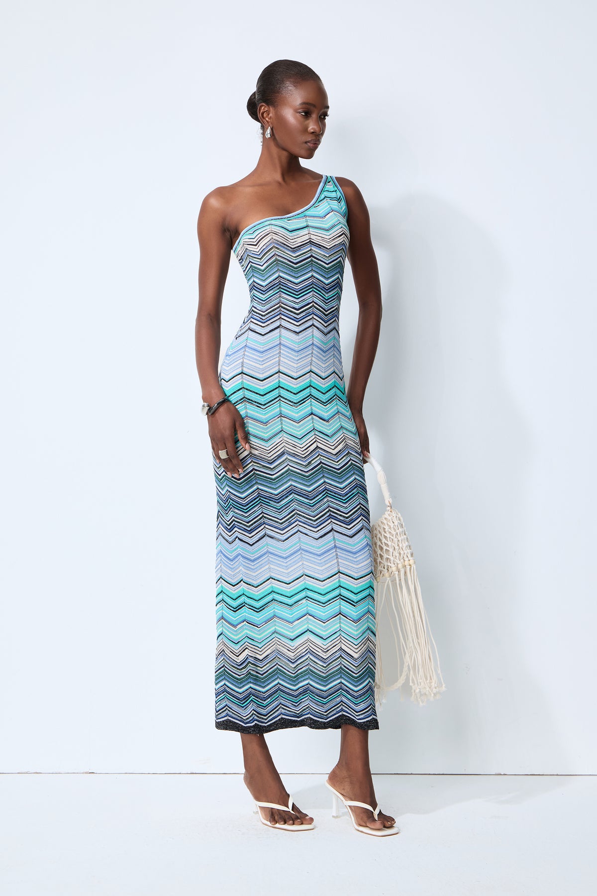 Chevron Knit One-Shoulder Midi Dress - view 5