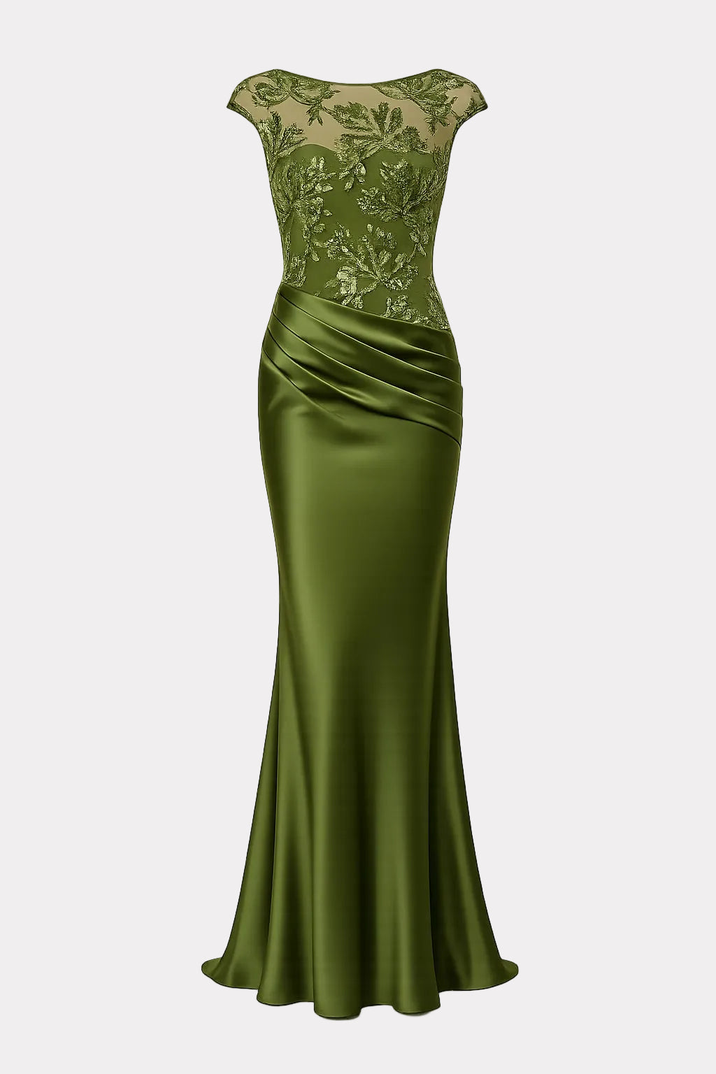 Sequin Satin Maxi Dress with Boat Neck and Ruched Fit - 1