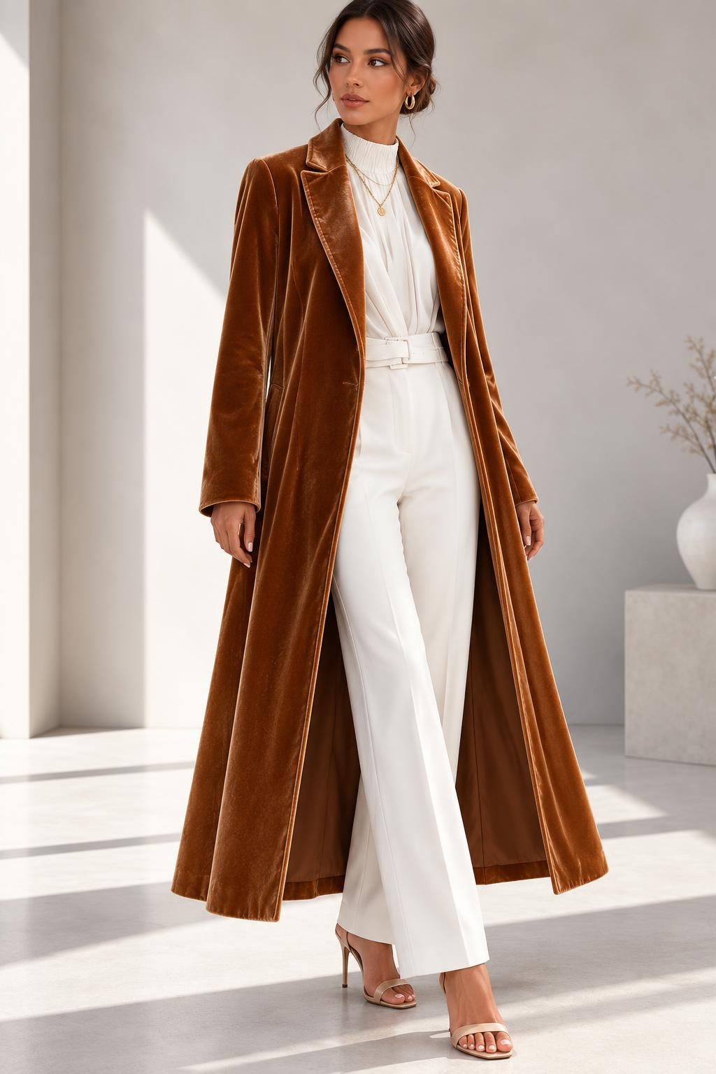 Polyester Long Overcoat With Lapel Collar - 4